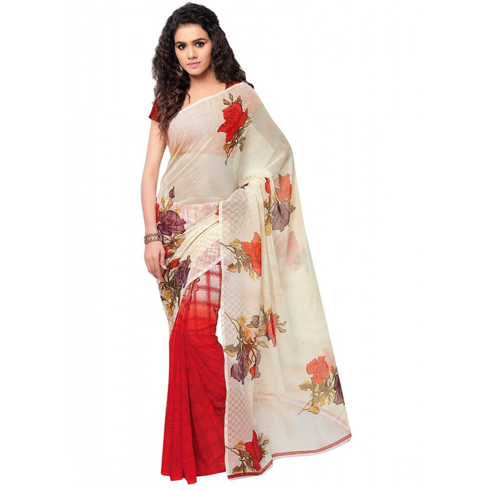Generic Women's Faux Georgette Printed Saree With Unstitched Blouse 5.5Mtr (Red) Generic Women's Faux Georgette Printed Saree With Unstitched Blouse 5.5Mtr (Red)