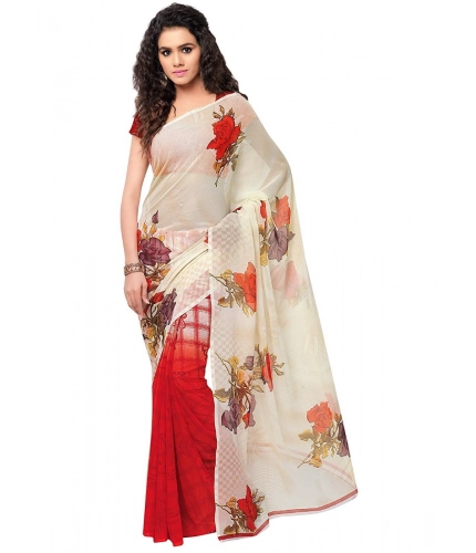 Generic Women's Faux Georgette Printed Saree With Unstitched Blouse 5.5Mtr (Red)