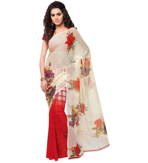 Generic Women's Faux Georgette Printed Saree With Unstitched Blouse 5.5Mtr (Red)