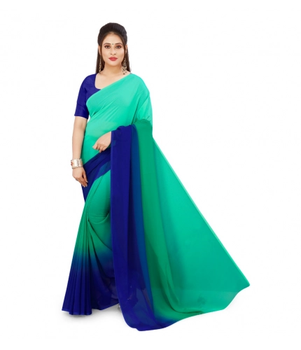 Generic Women's Georgette Solid Saree With Unstitched Blouse 5.5Mtr (Turquoise Green)