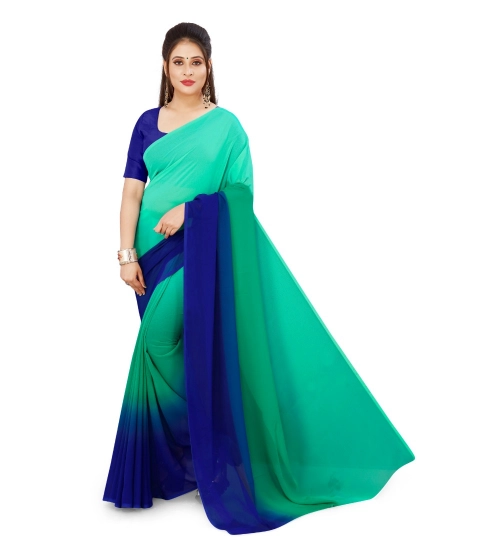 Generic Women's Georgette Solid Saree With Unstitched Blouse 5.5Mtr (Turquoise Green)