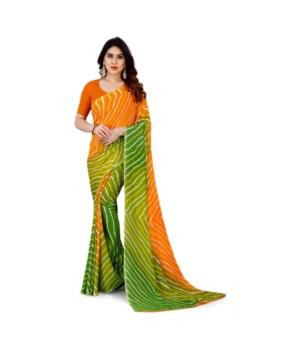 Generic Women's Faux Georgette Printed Saree With Unstitched Blouse 5.5Mtr (Yellow)