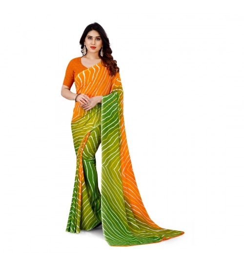 Generic Women's Faux Georgette Printed Saree With Unstitched Blouse 5.5Mtr (Yellow)