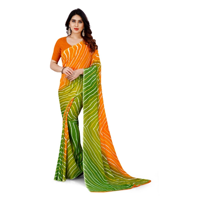 Women's Faux Georgette Printed Saree With Unstitched Blouse 5.5Mtr (Yellow)