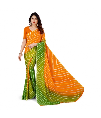 Generic Women's Faux Georgette Printed Saree With Unstitched Blouse 5.5Mtr (Yellow)