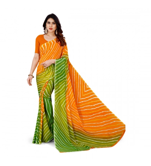 Generic Women's Faux Georgette Printed Saree With Unstitched Blouse 5.5Mtr (Yellow)