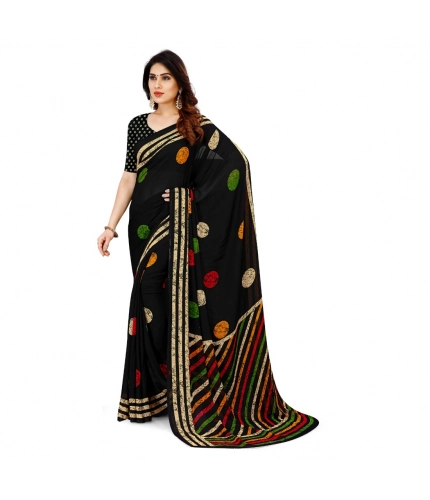 Generic Women's Faux Georgette Printed Saree With Unstitched Blouse 5.5Mtr (Multicolor)