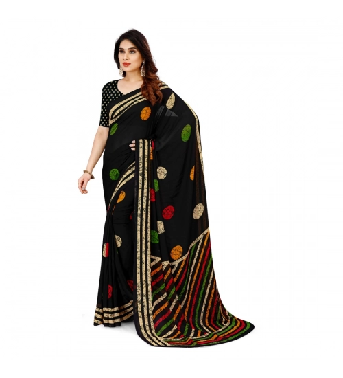 Generic Women's Faux Georgette Printed Saree With Unstitched Blouse 5.5Mtr (Multicolor)