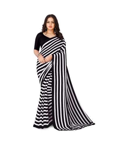 Generic Women's Faux Georgette Printed Saree With Unstitched Blouse 5.5Mtr (Black)