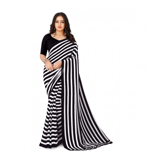 Generic Women's Faux Georgette Printed Saree With Unstitched Blouse 5.5Mtr (Black)