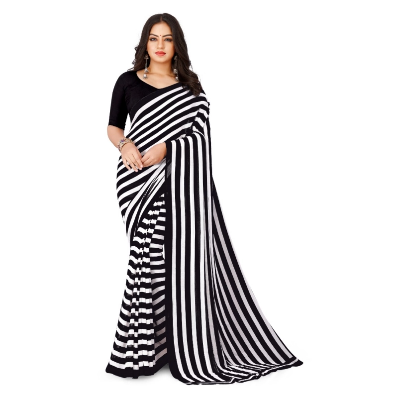 Women's Faux Georgette Printed Saree With Unstitched Blouse 5.5Mtr (Black) Women's Faux Georgette Printed Saree With Unstitched Blouse 5.5Mtr (Black)