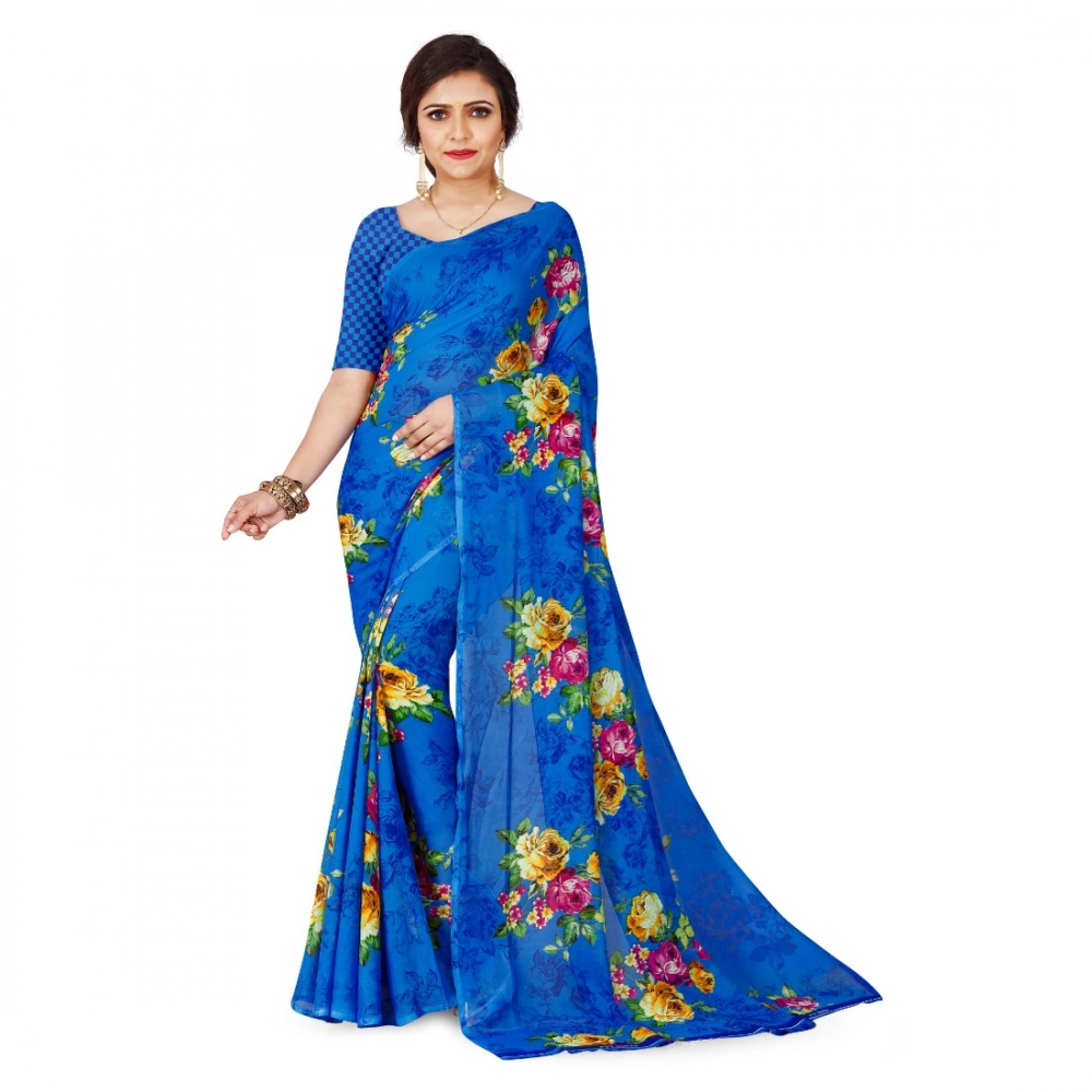 Generic Women's Faux Georgette Printed Saree With Unstitched Blouse 5.5Mtr (Blue) Generic Women's Faux Georgette Printed Saree With Unstitched Blouse 5.5Mtr (Blue)