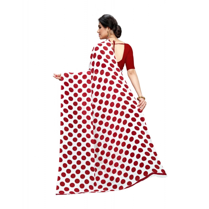 Women's Georgette Printed Saree With Unstitched Blouse 5.5Mtr (W.Red)