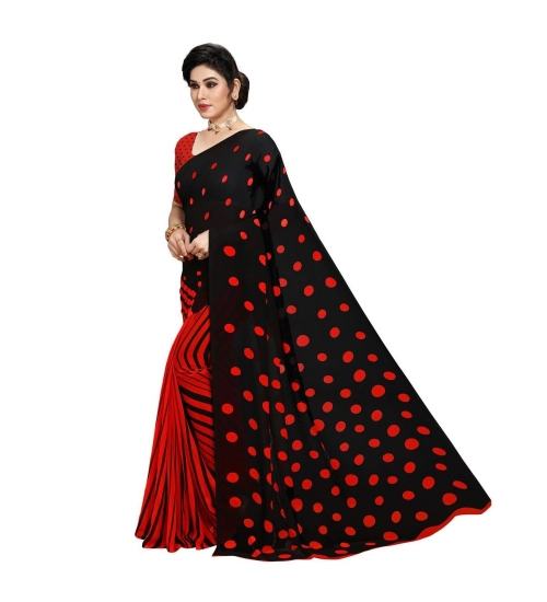 Generic Women's Georgette Printed Saree With Unstitched Blouse 5.5Mtr (Red)