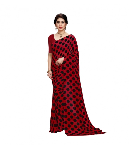 Generic Women's Georgette Printed Saree With Unstitched Blouse 5.5Mtr (R.Black)