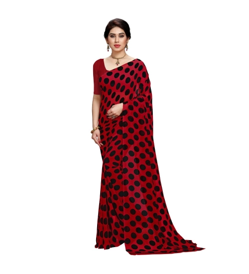 Generic Women's Georgette Printed Saree With Unstitched Blouse 5.5Mtr (R.Black)