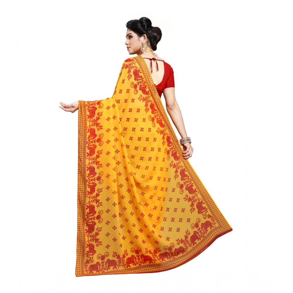 Generic Women's Georgette Printed Saree With Unstitched Blouse 5.5Mtr (Red) Generic Women's Georgette Printed Saree With Unstitched Blouse 5.5Mtr (Red)