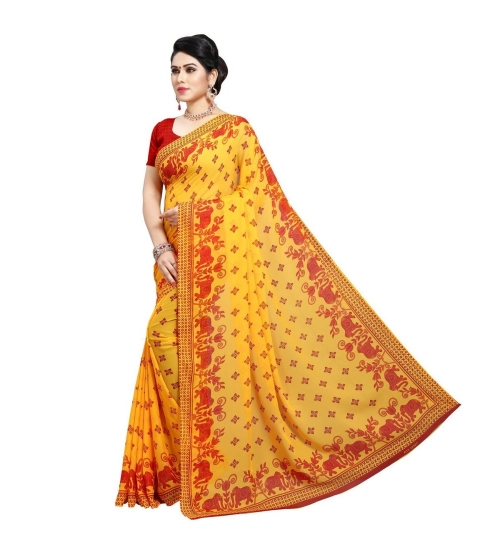 Generic Women's Georgette Printed Saree With Unstitched Blouse 5.5Mtr (Red)