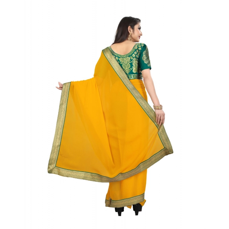 Women's Chiifon Saree Printed Saree With Unstitched Blouse 5.5Mtr (Yellow) Women's Chiifon Saree Printed Saree With Unstitched Blouse 5.5Mtr (Yellow)