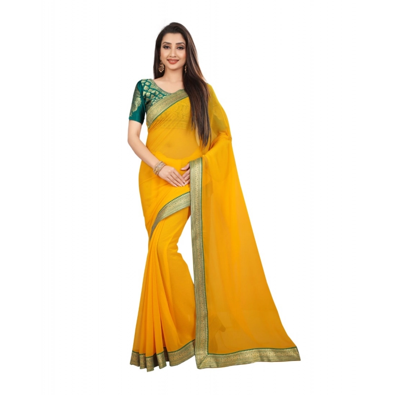 Women's Chiifon Saree Printed Saree With Unstitched Blouse 5.5Mtr (Yellow) Women's Chiifon Saree Printed Saree With Unstitched Blouse 5.5Mtr (Yellow)