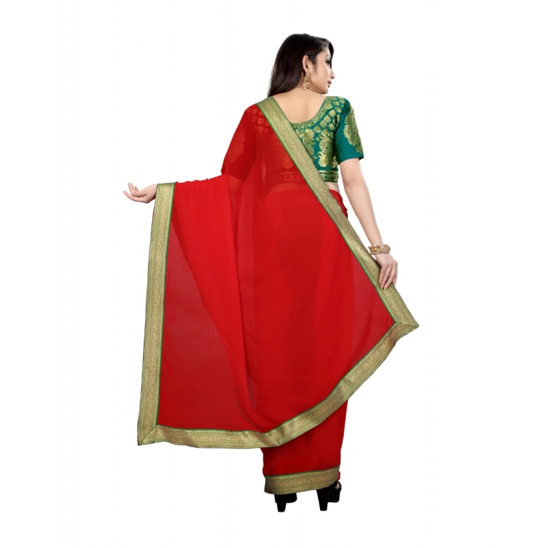 Women's Chiifon Saree Printed Saree With Unstitched Blouse 5.5Mtr (Red) Women's Chiifon Saree Printed Saree With Unstitched Blouse 5.5Mtr (Red)