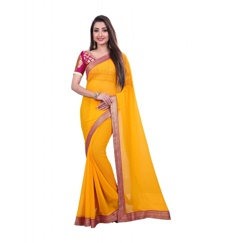 Women's Chiifon Saree Printed Saree With Unstitched Blouse 5.5Mtr (Yellow) Women's Chiifon Saree Printed Saree With Unstitched Blouse 5.5Mtr (Yellow)