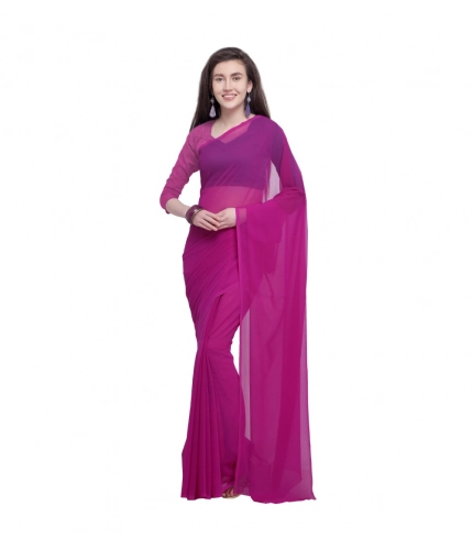 Generic Women's Dyed Solid Saree With Unstitched Blouse 5.5Mtr (Pink)