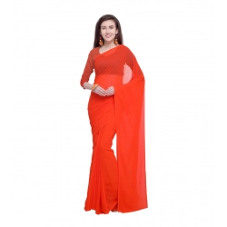 Generic Women's Dyed Solid Saree With Unstitched Blouse 5.5Mtr (Orange)