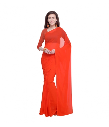 Generic Women's Dyed Solid Saree With Unstitched Blouse 5.5Mtr (Orange)