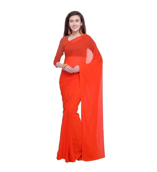 Generic Women's Dyed Solid Saree With Unstitched Blouse 5.5Mtr (Orange)
