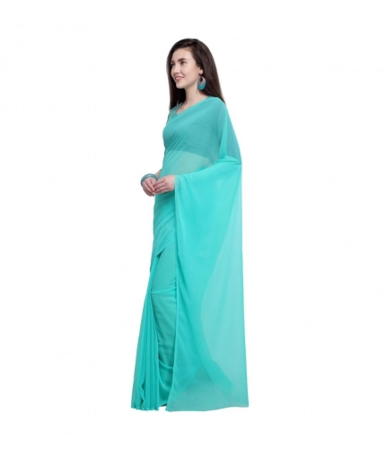 Generic Women's Dyed Solid Saree With Unstitched Blouse 5.5Mtr (Seablue)