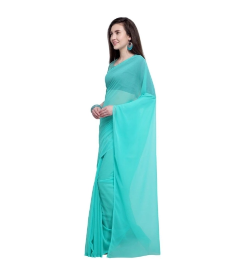 Generic Women's Dyed Solid Saree With Unstitched Blouse 5.5Mtr (Seablue)