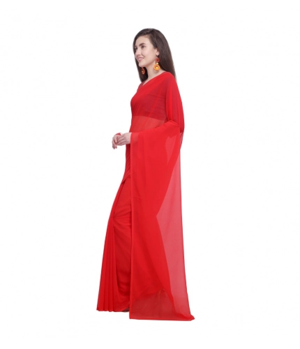 Generic Women's Dyed Solid Saree With Unstitched Blouse 5.5Mtr (Red)