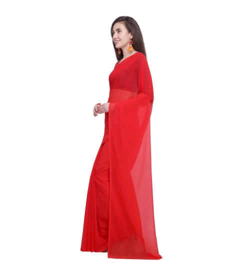 Generic Women's Dyed Solid Saree With Unstitched Blouse 5.5Mtr (Red)