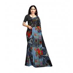 Generic Women's Georgette Printed Saree With Unstitched Blouse 5.5Mtr (Blue)
