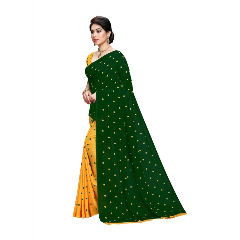 Women's Georgette Printed Saree With Unstitched Blouse 5.5Mtr (Green)
