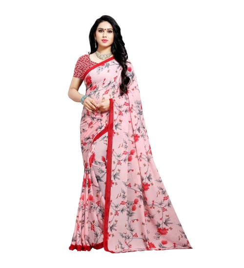 Generic Women's Georgette Printed Saree With Unstitched Blouse 5.5Mtr (Peach)