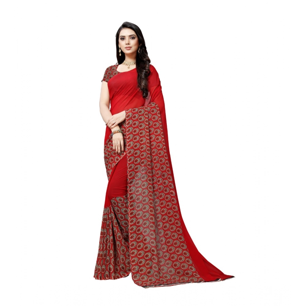 Generic Women's Georgette Printed Saree With Unstitched Blouse 5.5Mtr (Red) Generic Women's Georgette Printed Saree With Unstitched Blouse 5.5Mtr (Red)