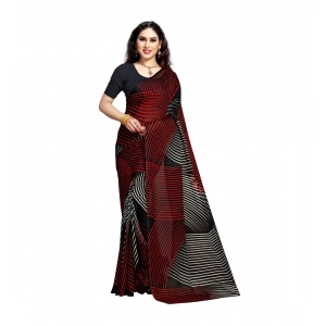 Generic Women's Georgette Printed Saree With Unstitched Blouse 5.5Mtr (Black)