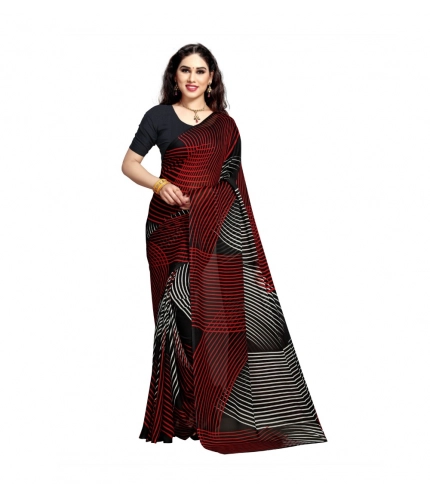 Generic Women's Georgette Printed Saree With Unstitched Blouse 5.5Mtr (Black)