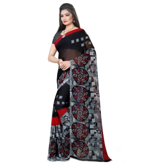 Generic Women's Georgette Printed Saree With Unstitched Blouse 5.5Mtr (Black)