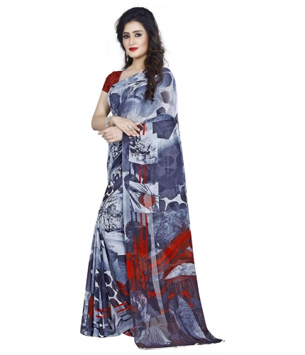 Generic Women's Faux Georgette Printed Saree With Unstitched Blouse 5.5Mtr (Black)