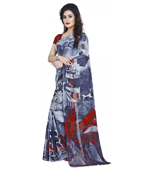 Generic Women's Faux Georgette Printed Saree With Unstitched Blouse 5.5Mtr (Black)