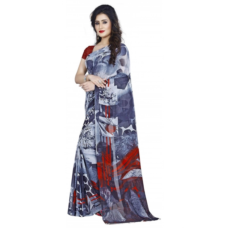 Women's Faux Georgette Printed Saree With Unstitched Blouse 5.5Mtr (Black) Women's Faux Georgette Printed Saree With Unstitched Blouse 5.5Mtr (Black)