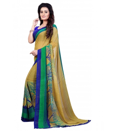 Generic Women's Faux Georgette Printed Saree With Unstitched Blouse 5.5Mtr (Green)