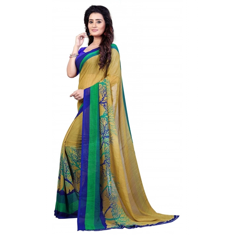 Women's Faux Georgette Printed Saree With Unstitched Blouse 5.5Mtr (Green) Women's Faux Georgette Printed Saree With Unstitched Blouse 5.5Mtr (Green)