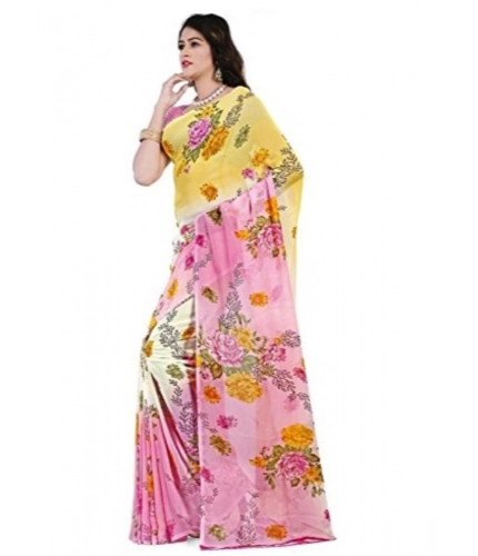 Generic Women's Faux Georgette Printed Saree With Unstitched Blouse 5.5Mtr (Pink)