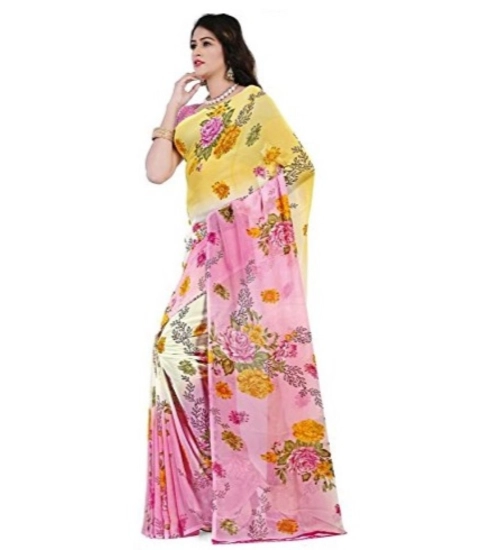 Generic Women's Faux Georgette Printed Saree With Unstitched Blouse 5.5Mtr (Pink)