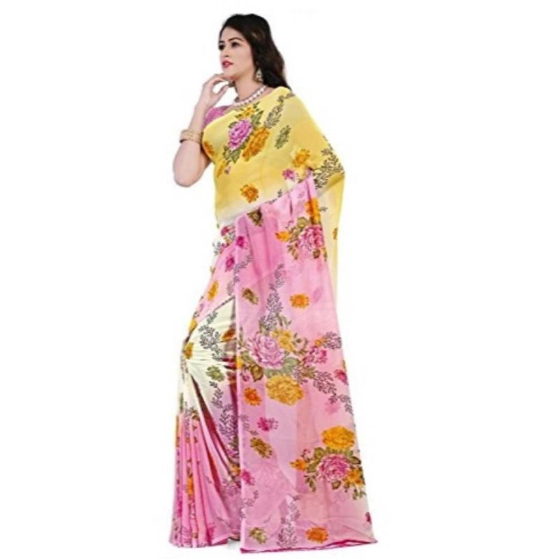 Women's Faux Georgette Printed Saree With Unstitched Blouse 5.5Mtr (Pink) Women's Faux Georgette Printed Saree With Unstitched Blouse 5.5Mtr (Pink)
