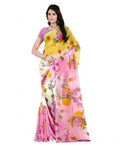 Generic Women's Faux Georgette Printed Saree With Unstitched Blouse 5.5Mtr (Pink)